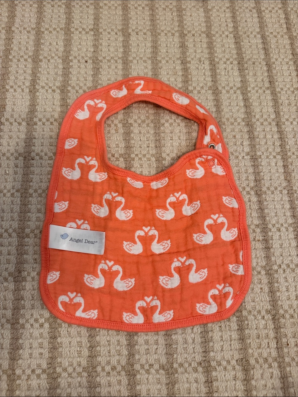Angel Dear Coral Orange Swan Print Baby Bib